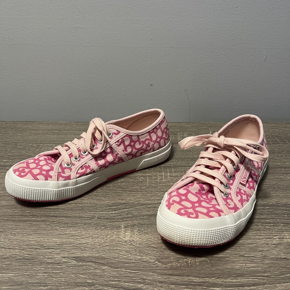 Superga x Barbie Womens Shoes US 8.5 Double Pink Denim Print Sneakers Canvas 39